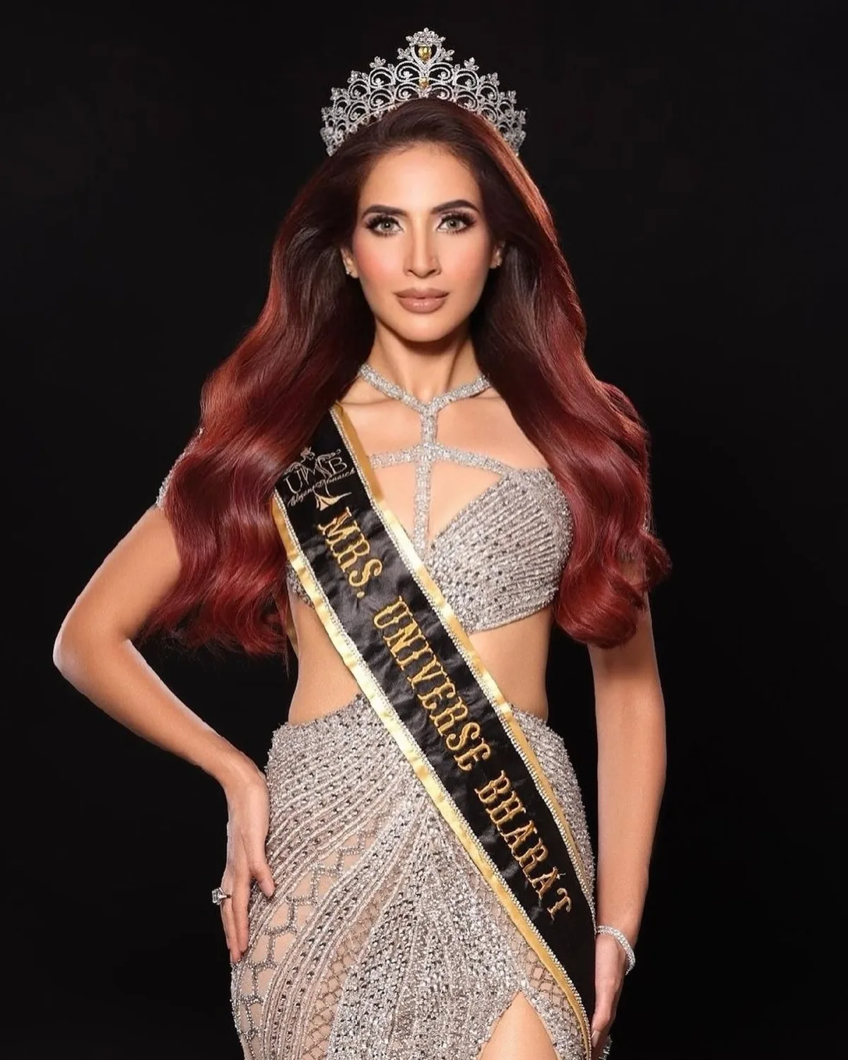 Sherry Singh in the Mrs. Universe Bharat sash and crown